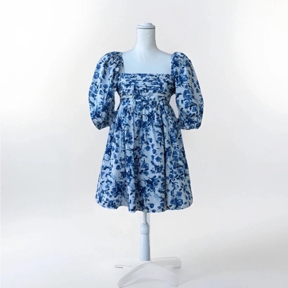 Abercrombie & Fitch Dresses & Skirts - Abercrombie & Fitch Emerson Blue White Floral Puff Sleeve Mini Dress Babydoll S